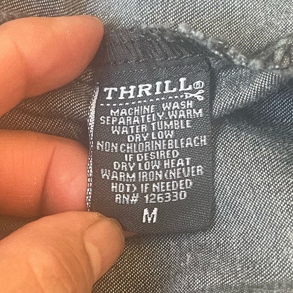 Thrill Jeans Hi Low Denim 
Shirt Women Dark Gray Acid
Wash Destroyed size M - Picture 12 of 15